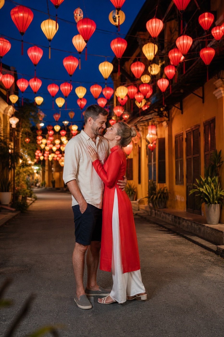 Ao dai photoshoot with lanterns in Hoi An