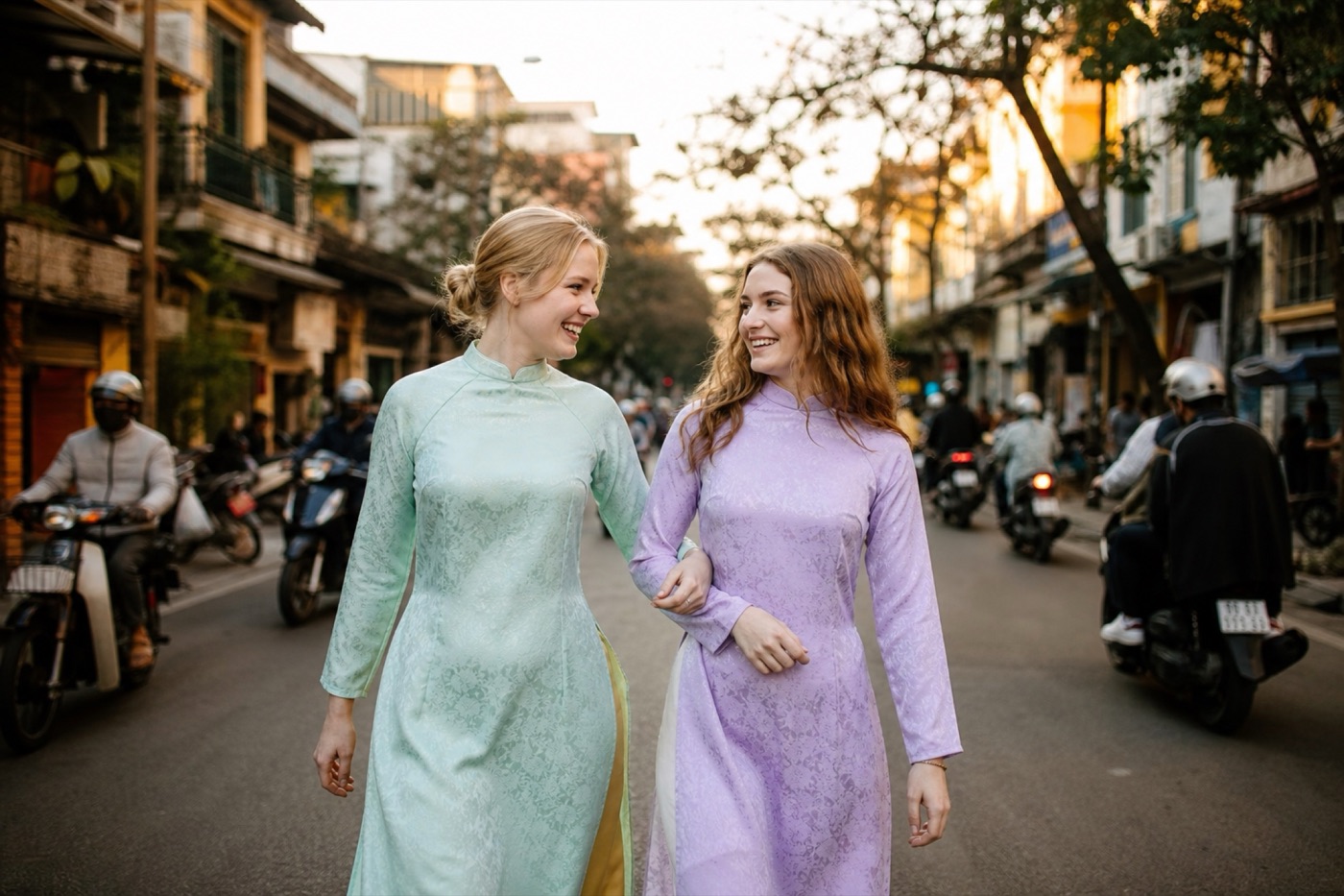 Ao dai photoshoot in Hanoi Old Quarter