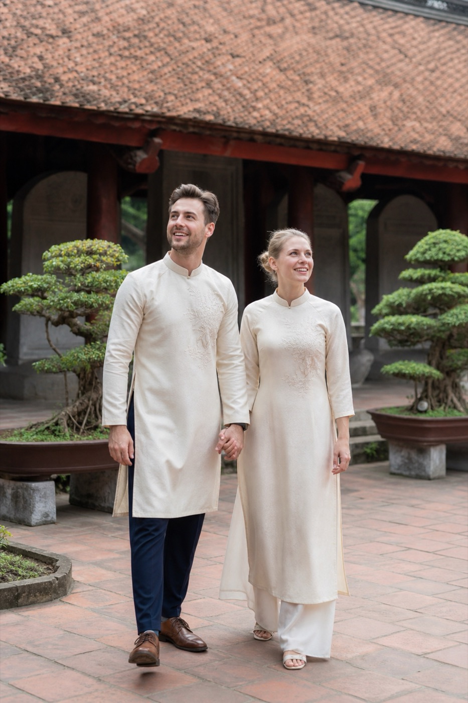 Ao dai portrait at a Hanoi temple